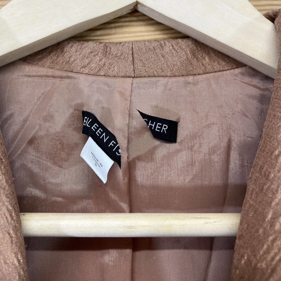Eileen Fisher Silk Jacket Small Longline Open Front Rose Gold Copper Lined B80 - Picture 3 of 16